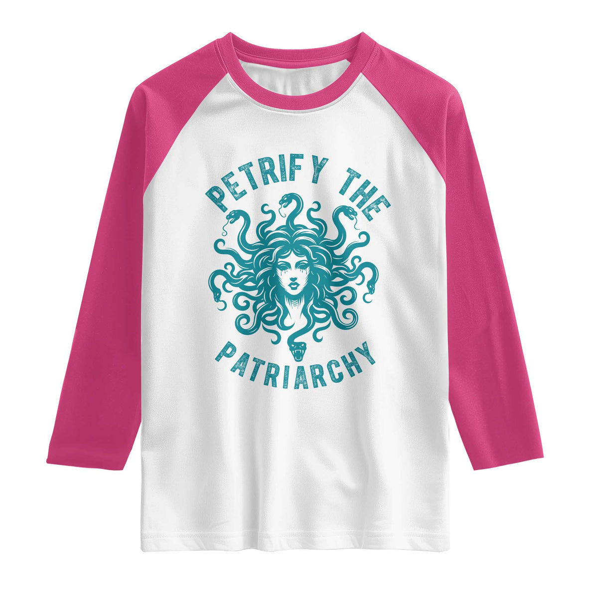 Sexual Assault Awareness Raglan Shirt Petrify The Patriarchy Medusa Feminism TS14 White Heliconia Print Your Wear