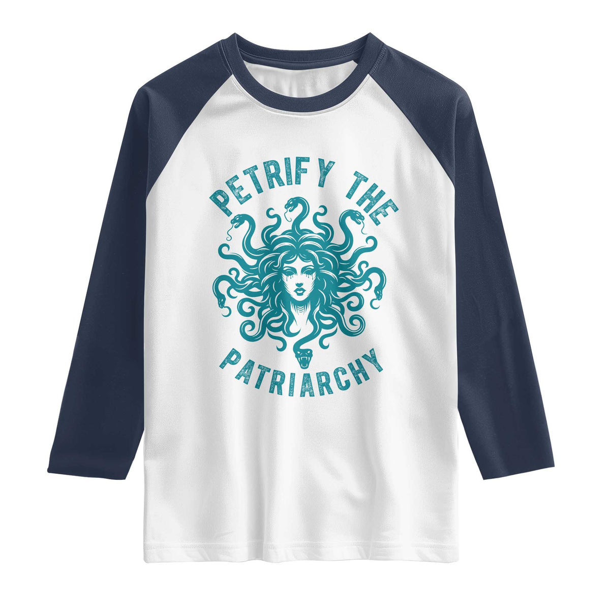 Sexual Assault Awareness Raglan Shirt Petrify The Patriarchy Medusa Feminism TS14 White Navy Print Your Wear