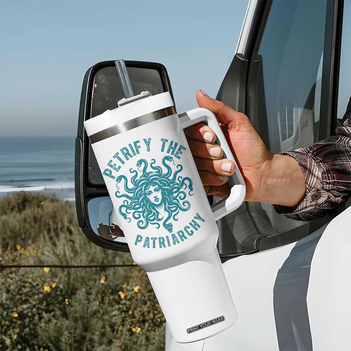 Sexual Assault Awareness Tumbler With Handle Petrify The Patriarchy Medusa Feminism TS14 Print Your Wear