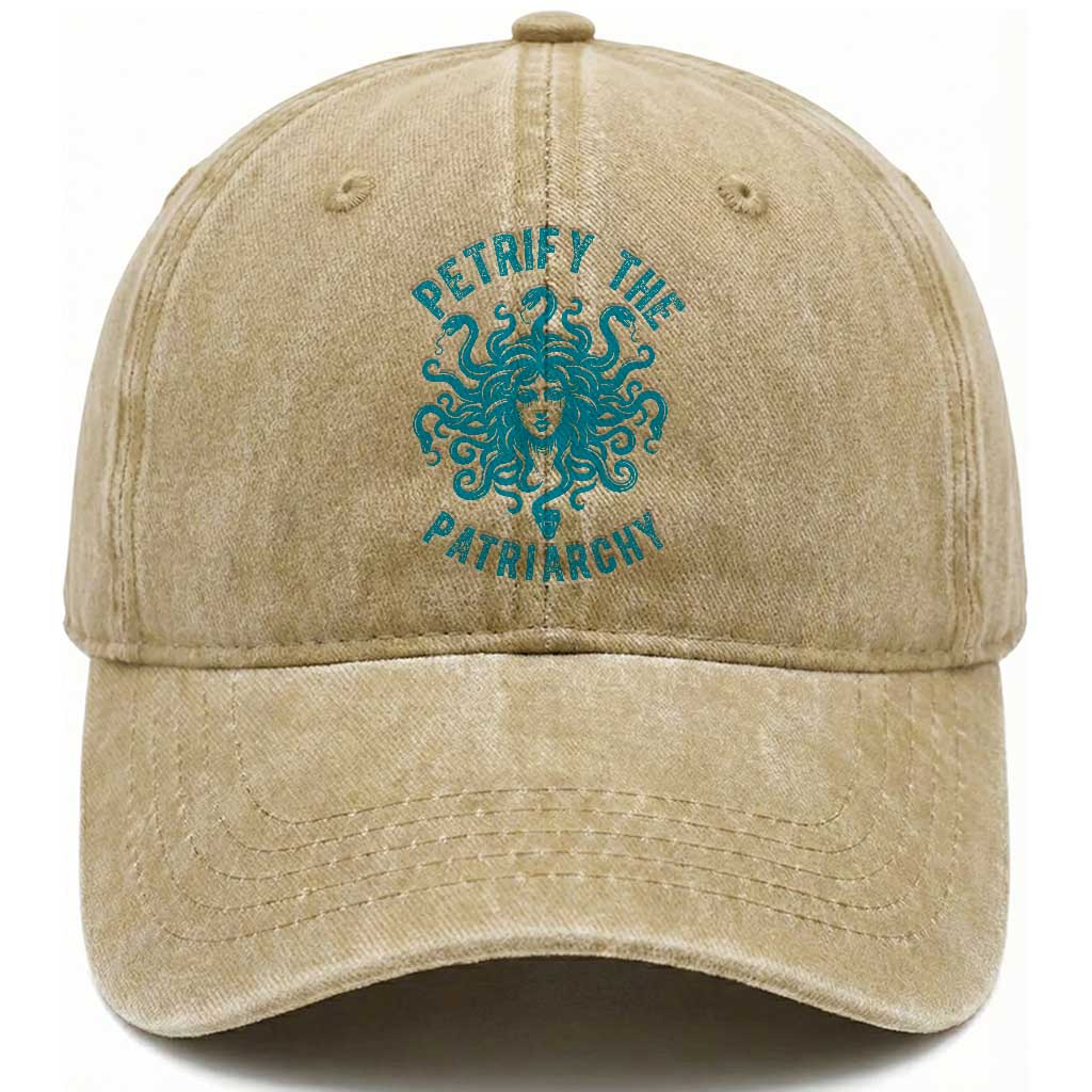 Sexual Assault Awareness Washed Cotton Baseball Cap Petrify The Patriarchy Medusa Feminism TS14 Washed Cap Universal Fit Khaki Print Your Wear