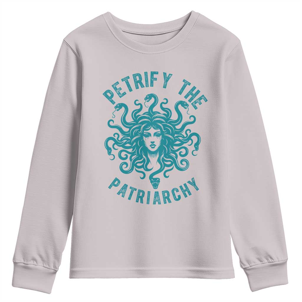 Sexual Assault Awareness Youth Sweatshirt Petrify The Patriarchy Medusa Feminism TS14 Ice Gray Print Your Wear