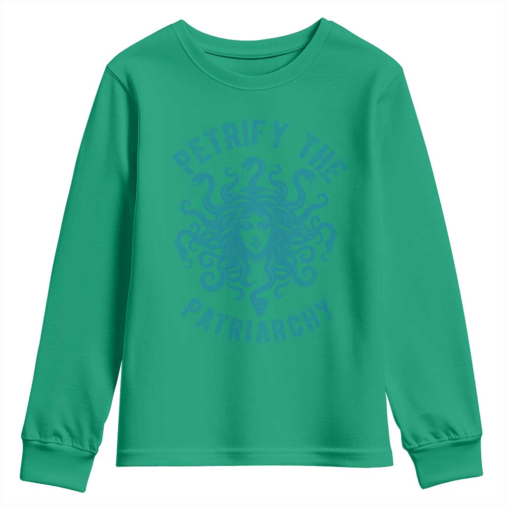 Sexual Assault Awareness Youth Sweatshirt Petrify The Patriarchy Medusa Feminism TS14 Irish Green Print Your Wear