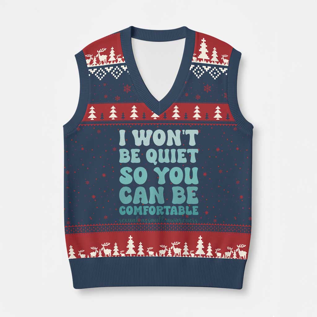 Sexual Assault Awareness V-Neck Knit Sweater Vest I Won't Be Quite So You Can Be Comfortable TS14 Navy Red Print Your Wear