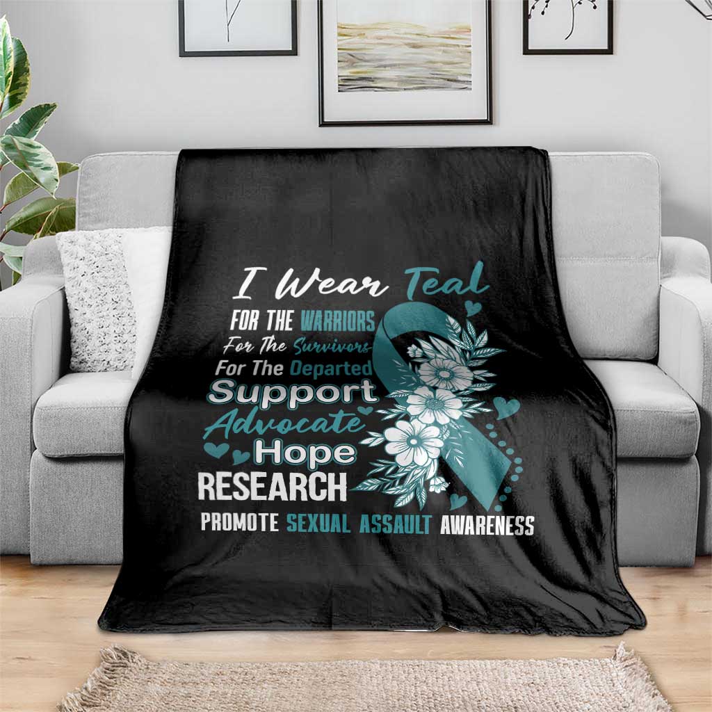 Sexual Assault Awareness Throw Blanket Teal Ribbon Flower TS14 Print Your Wear