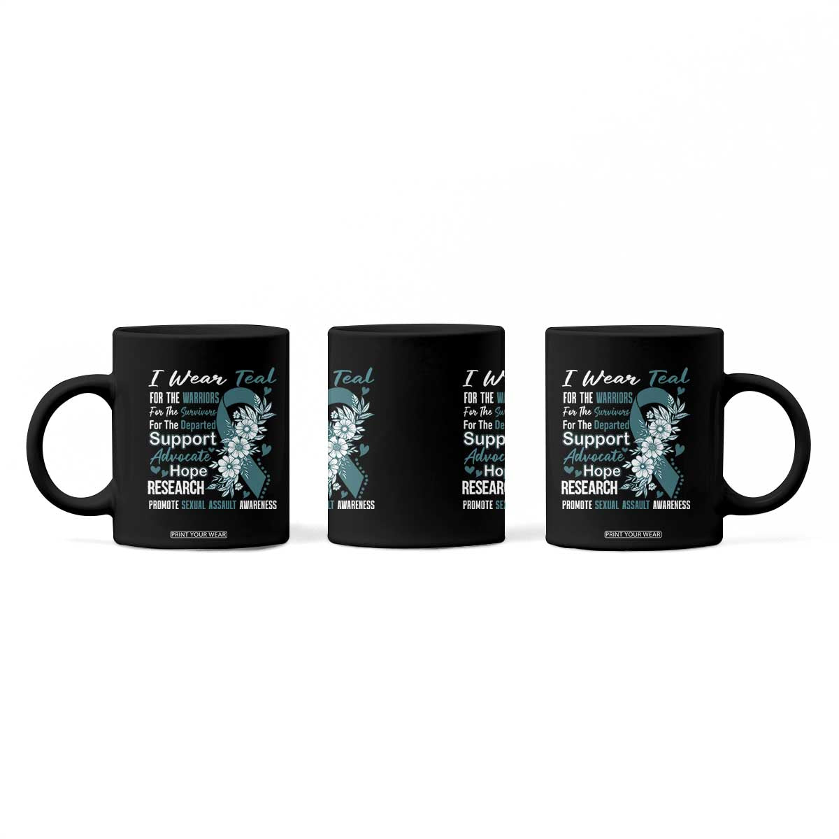 Sexual Assault Awareness Coffee Mug Teal Ribbon Flower TS14 Print Your Wear