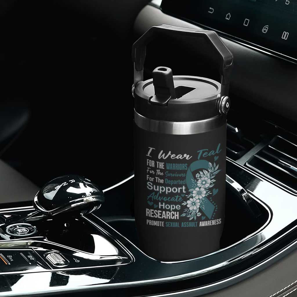 Sexual Assault Awareness Flip Straw Tumbler Teal Ribbon Flower TS14 Print Your Wear