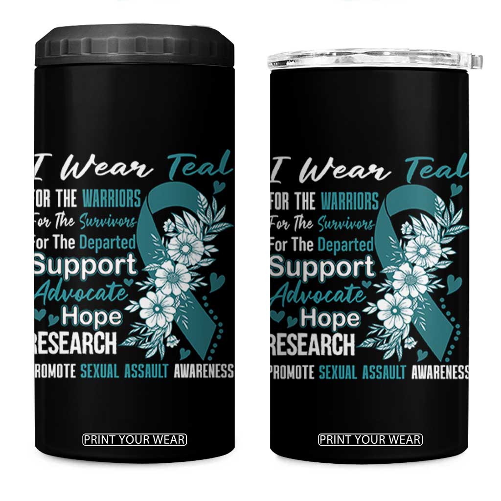Sexual Assault Awareness 4 in 1 Can Cooler Tumbler Teal Ribbon Flower TS14 One Size: 16 oz Black Print Your Wear