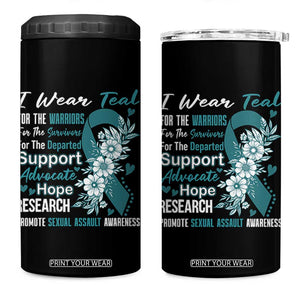 Sexual Assault Awareness 4 in 1 Can Cooler Tumbler Teal Ribbon Flower TS14 One Size: 16 oz Black Print Your Wear