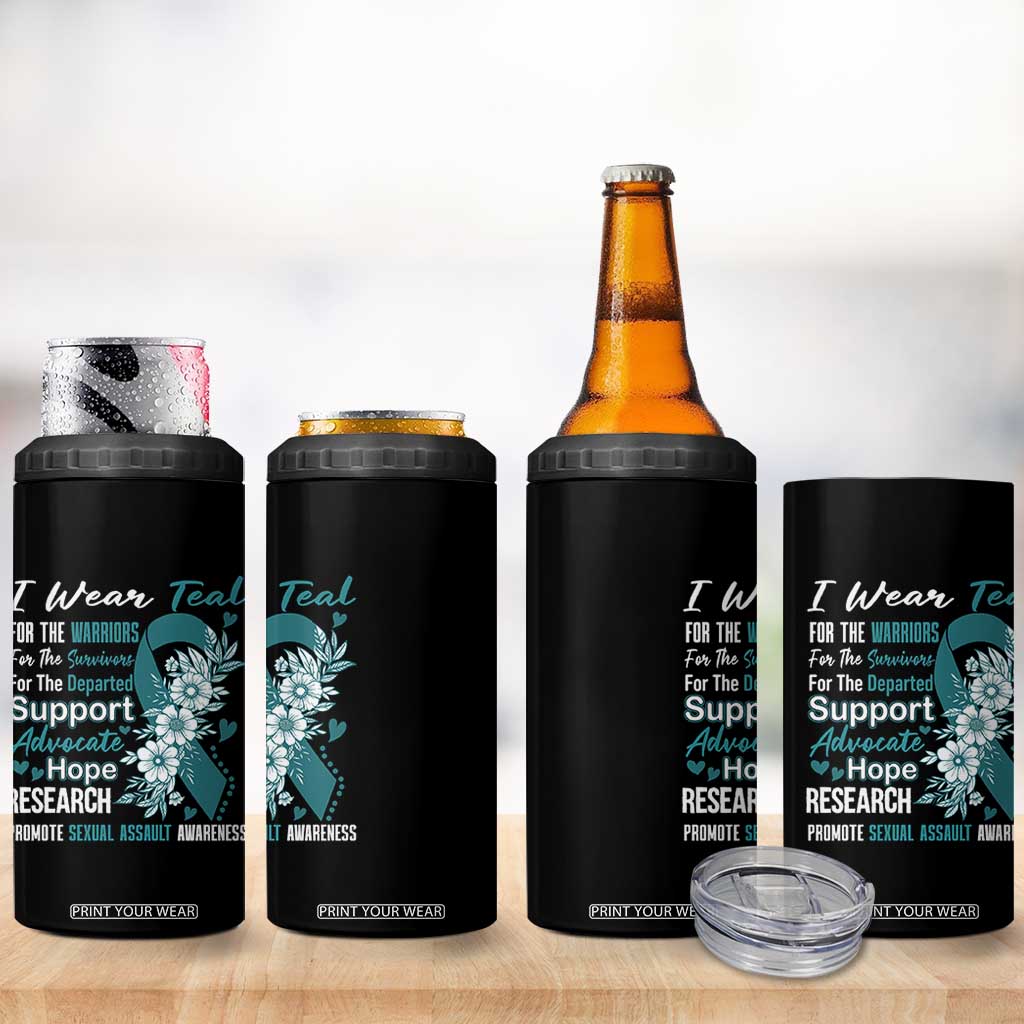 Sexual Assault Awareness 4 in 1 Can Cooler Tumbler Teal Ribbon Flower TS14 Print Your Wear