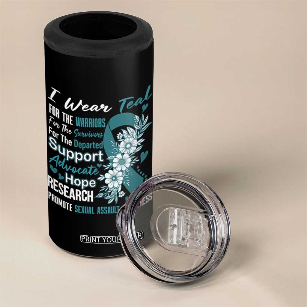 Sexual Assault Awareness 4 in 1 Can Cooler Tumbler Teal Ribbon Flower TS14 Print Your Wear
