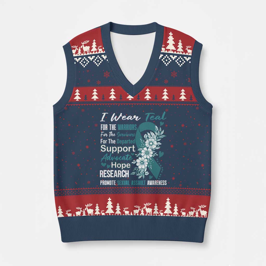 Sexual Assault Awareness V-Neck Knit Sweater Vest Teal Ribbon Flower TS14 Navy Red Print Your Wear