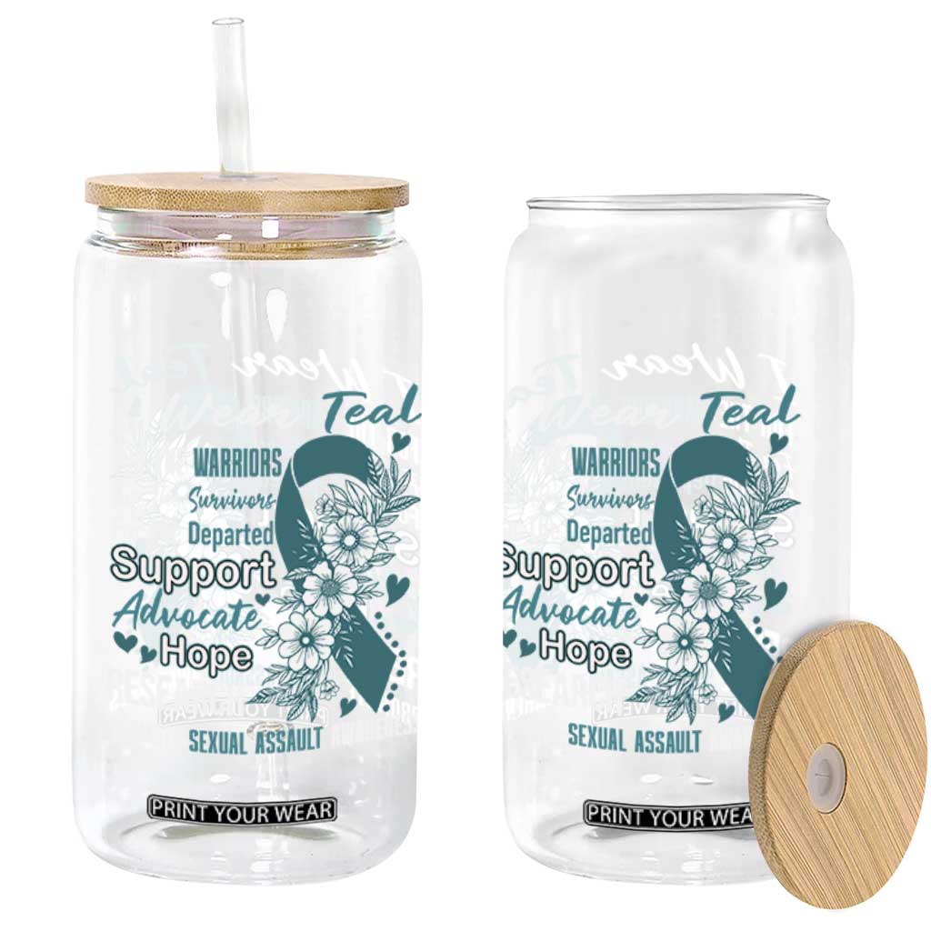 Sexual Assault Awareness Glass Can Teal Ribbon Flower TS14 Print Your Wear