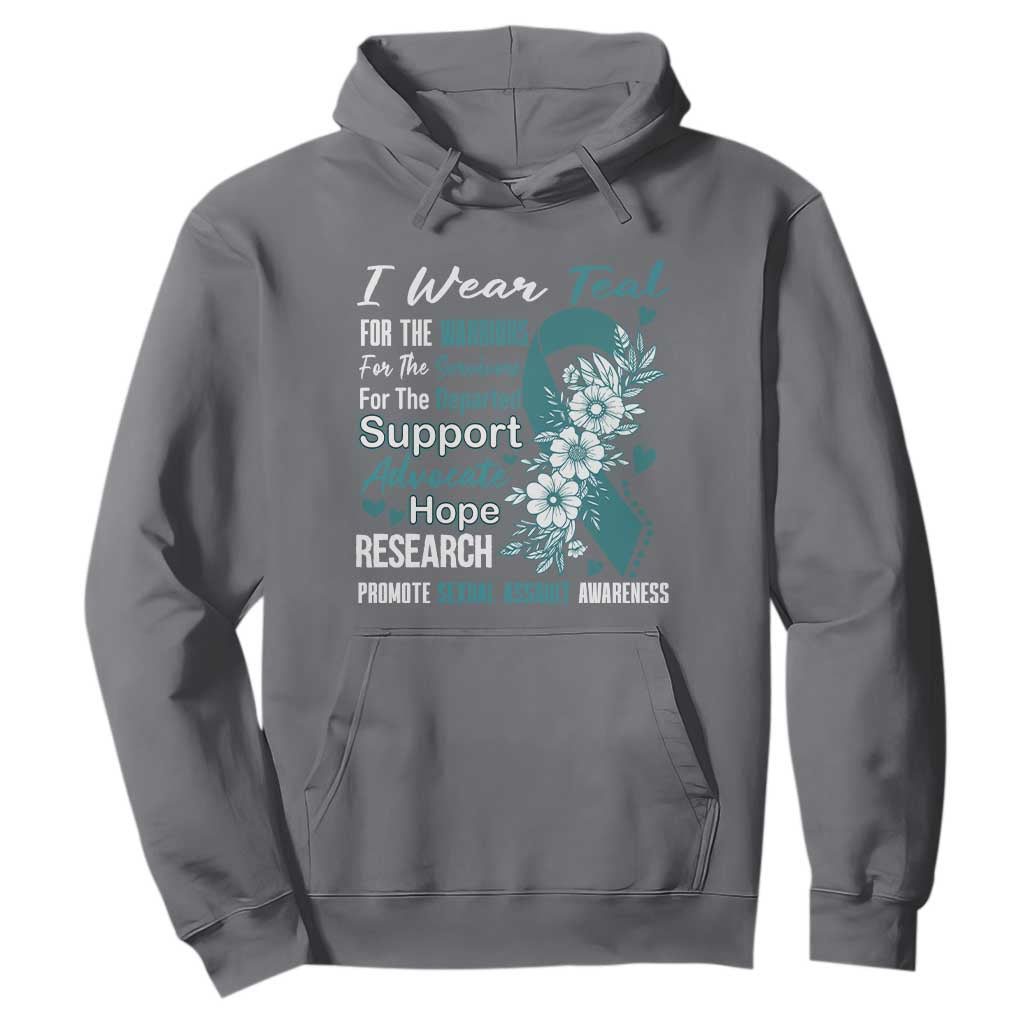 Sexual Assault Awareness Hoodie Teal Ribbon Flower TS14 Charcoal Print Your Wear