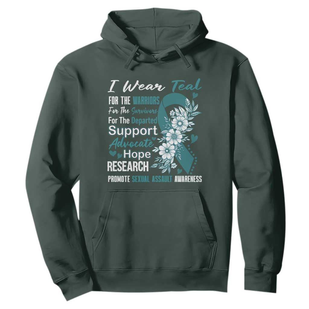 Sexual Assault Awareness Hoodie Teal Ribbon Flower TS14 Dark Forest Green Print Your Wear