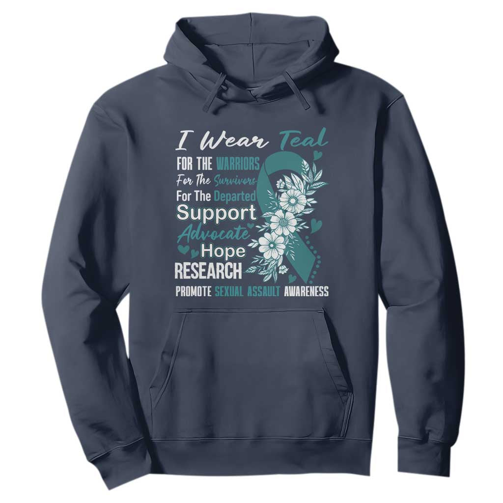 Sexual Assault Awareness Hoodie Teal Ribbon Flower TS14 Navy Print Your Wear