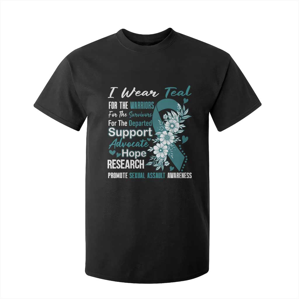 Sexual Assault Awareness T Shirt For Kid Teal Ribbon Flower TS14 Black Print Your Wear