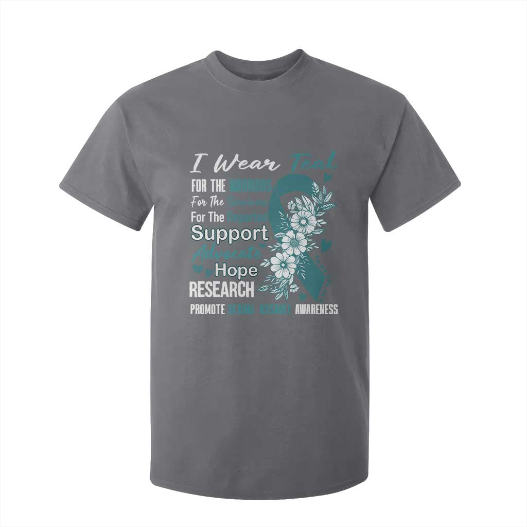 Sexual Assault Awareness T Shirt For Kid Teal Ribbon Flower TS14 Charcoal Print Your Wear