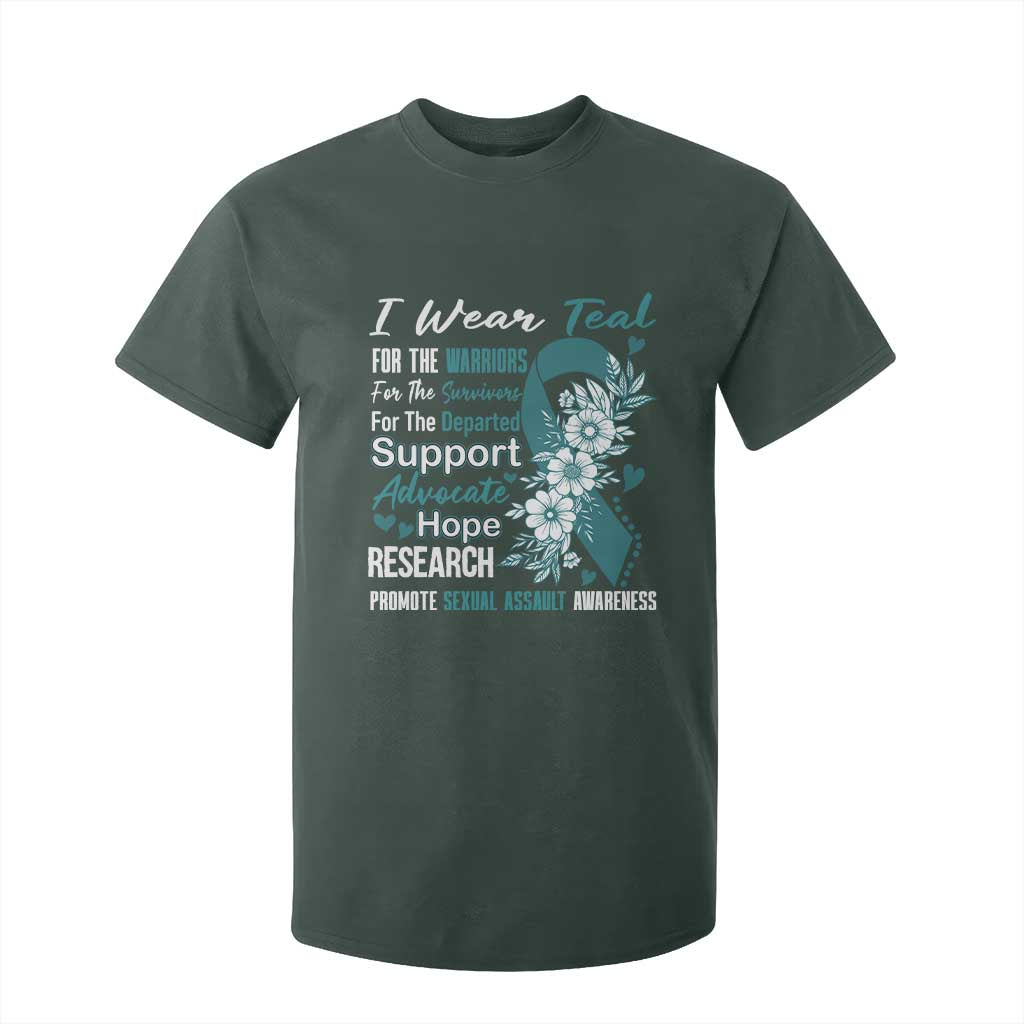 Sexual Assault Awareness T Shirt For Kid Teal Ribbon Flower TS14 Dark Forest Green Print Your Wear