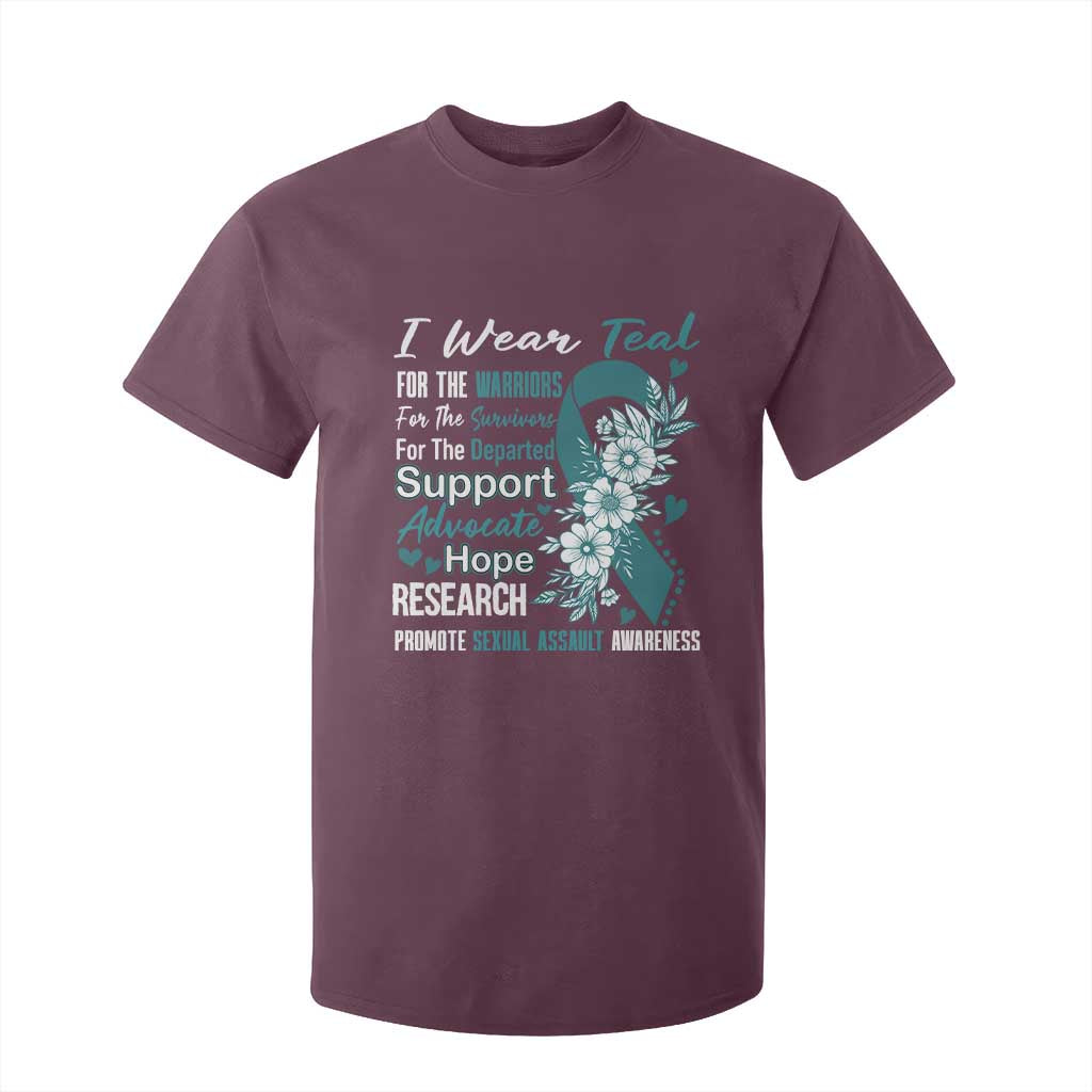 Sexual Assault Awareness T Shirt For Kid Teal Ribbon Flower TS14 Maroon Print Your Wear