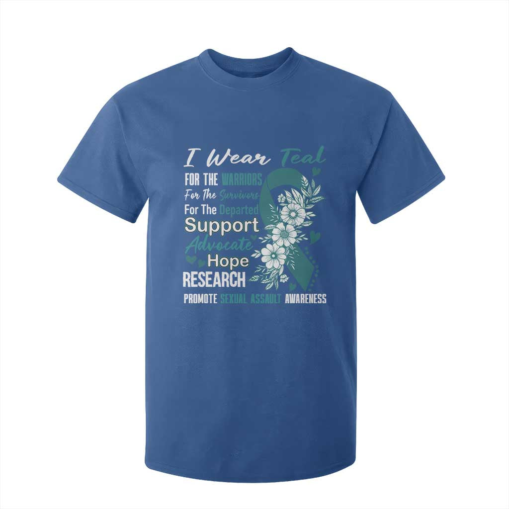 Sexual Assault Awareness T Shirt For Kid Teal Ribbon Flower TS14 Royal Blue Print Your Wear