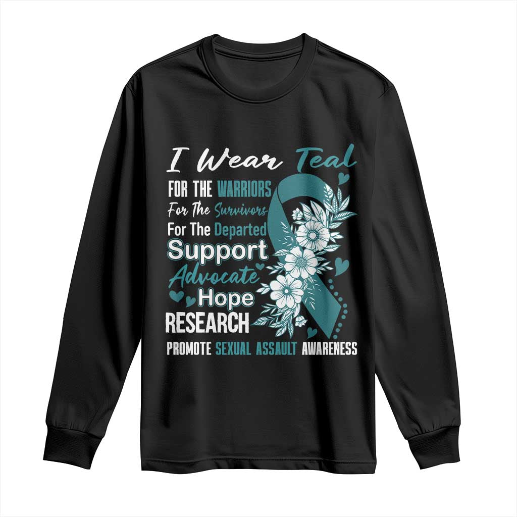Sexual Assault Awareness Long Sleeve Shirt Teal Ribbon Flower TS14 Black Print Your Wear