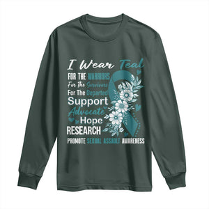 Sexual Assault Awareness Long Sleeve Shirt Teal Ribbon Flower TS14 Dark Forest Green Print Your Wear