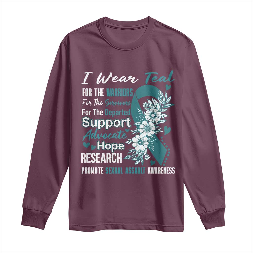 Sexual Assault Awareness Long Sleeve Shirt Teal Ribbon Flower TS14 Maroon Print Your Wear