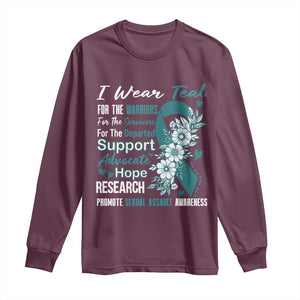 Sexual Assault Awareness Long Sleeve Shirt Teal Ribbon Flower TS14 Maroon Print Your Wear