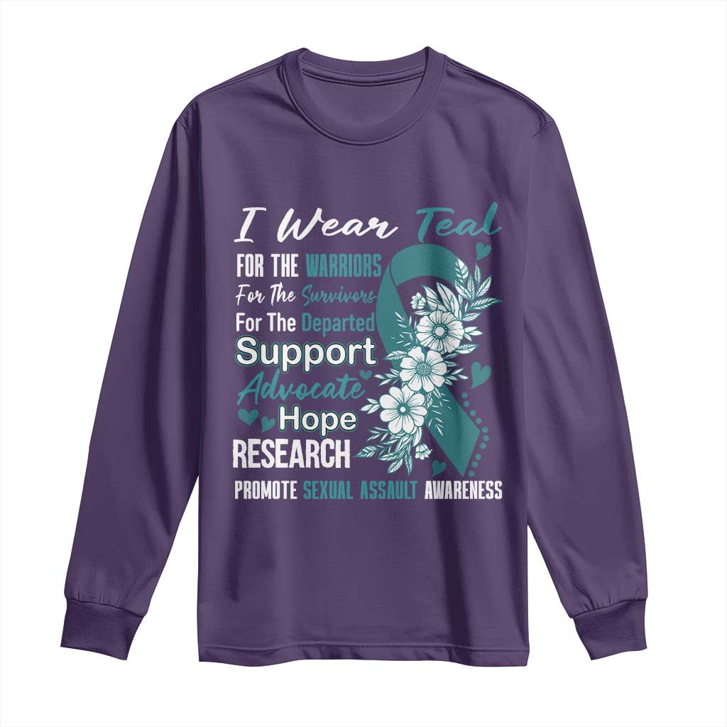 Sexual Assault Awareness Long Sleeve Shirt Teal Ribbon Flower TS14 Purple Print Your Wear