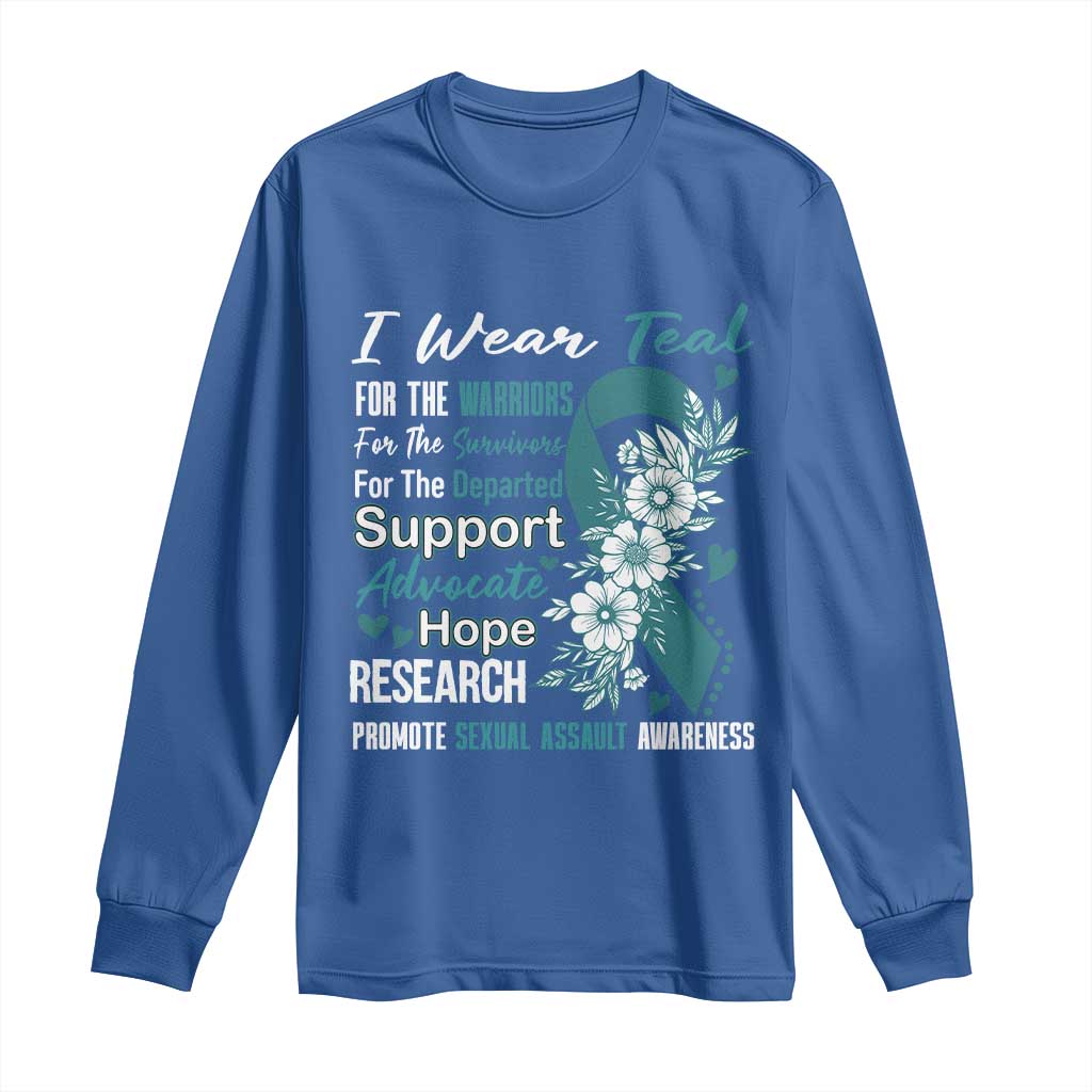 Sexual Assault Awareness Long Sleeve Shirt Teal Ribbon Flower TS14 Royal Blue Print Your Wear