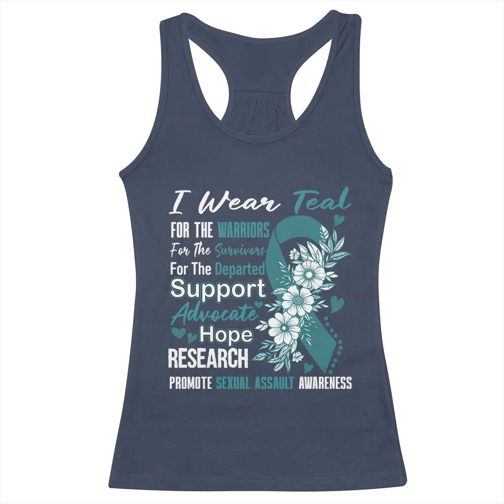 Sexual Assault Awareness Racerback Tank Top Teal Ribbon Flower TS14 Navy Print Your Wear
