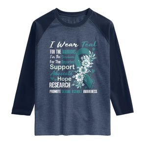 Sexual Assault Awareness Raglan Shirt Teal Ribbon Flower TS14 Heather Denim Navy Print Your Wear