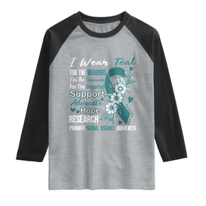 Sexual Assault Awareness Raglan Shirt Teal Ribbon Flower TS14 Heather Gray Black Print Your Wear