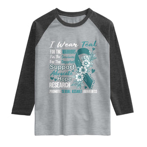 Sexual Assault Awareness Raglan Shirt Teal Ribbon Flower TS14 Heather Gray Heather Charcoal Print Your Wear