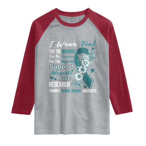 Sexual Assault Awareness Raglan Shirt Teal Ribbon Flower TS14 Heather Gray Heather Red Print Your Wear