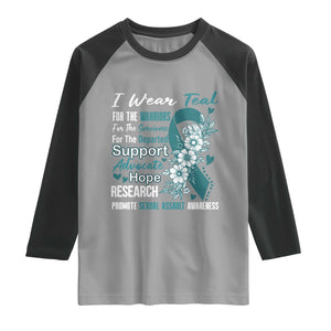 Sexual Assault Awareness Raglan Shirt Teal Ribbon Flower TS14 Sport Gray Black Print Your Wear