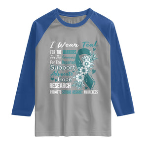 Sexual Assault Awareness Raglan Shirt Teal Ribbon Flower TS14 Sport Gray Royal Print Your Wear