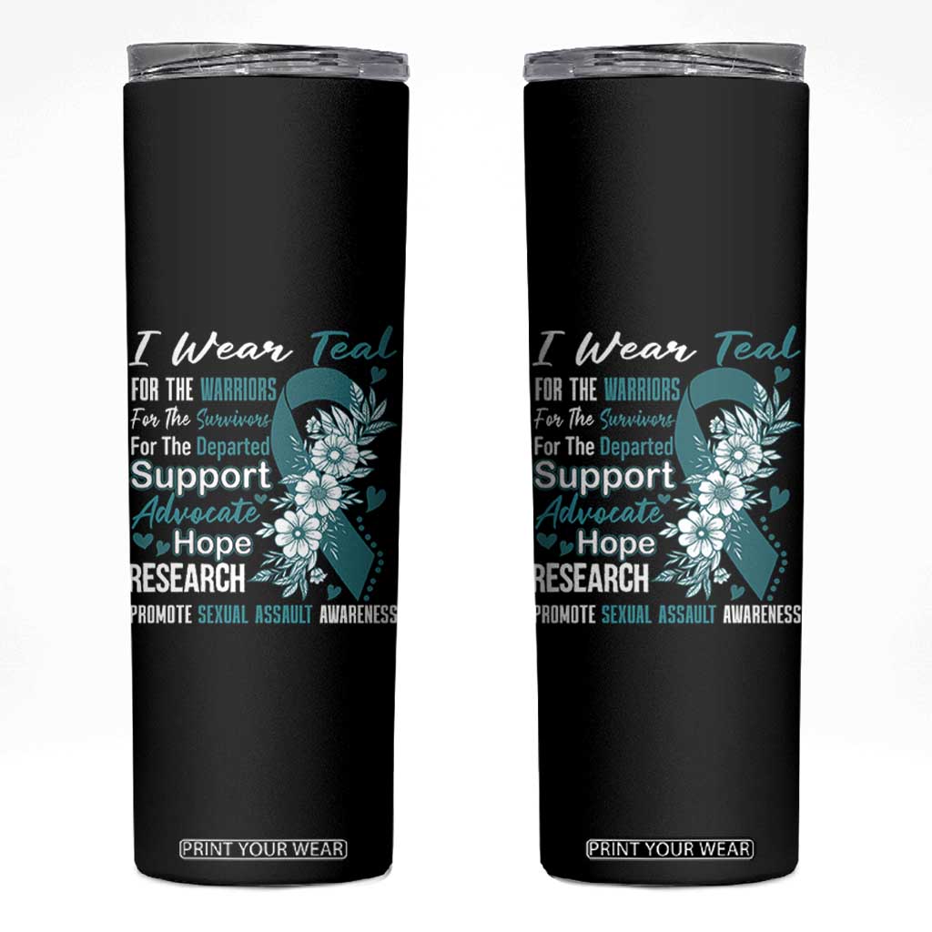 Sexual Assault Awareness Skinny Tumbler Teal Ribbon Flower TS14 Black Print Your Wear