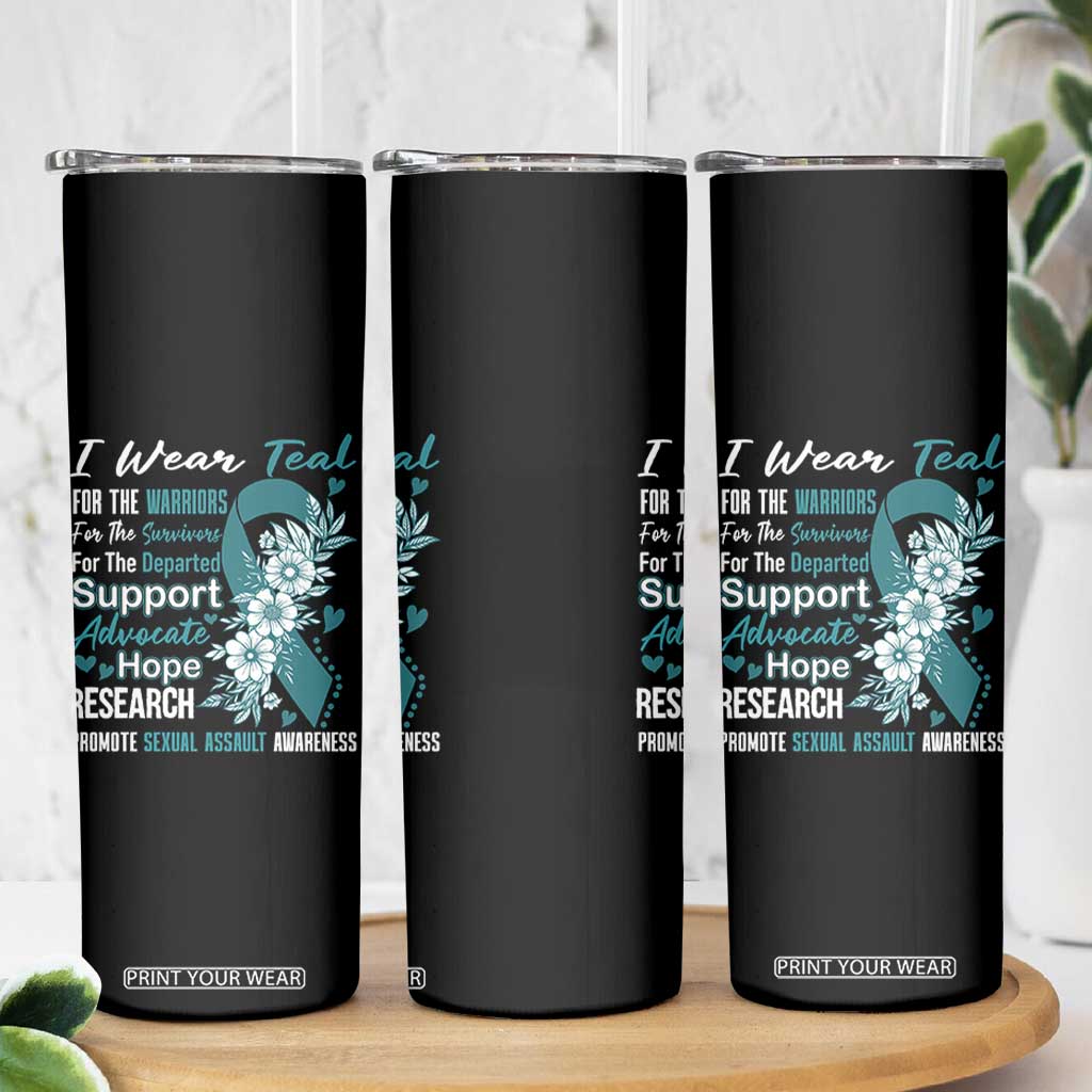 Sexual Assault Awareness Skinny Tumbler Teal Ribbon Flower TS14 Print Your Wear