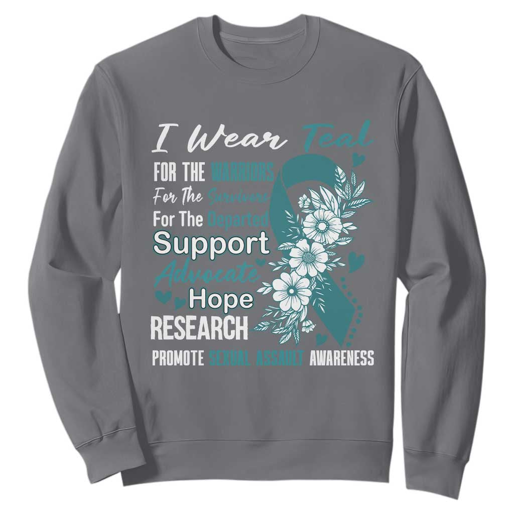 Sexual Assault Awareness Sweatshirt Teal Ribbon Flower TS14 Charcoal Print Your Wear