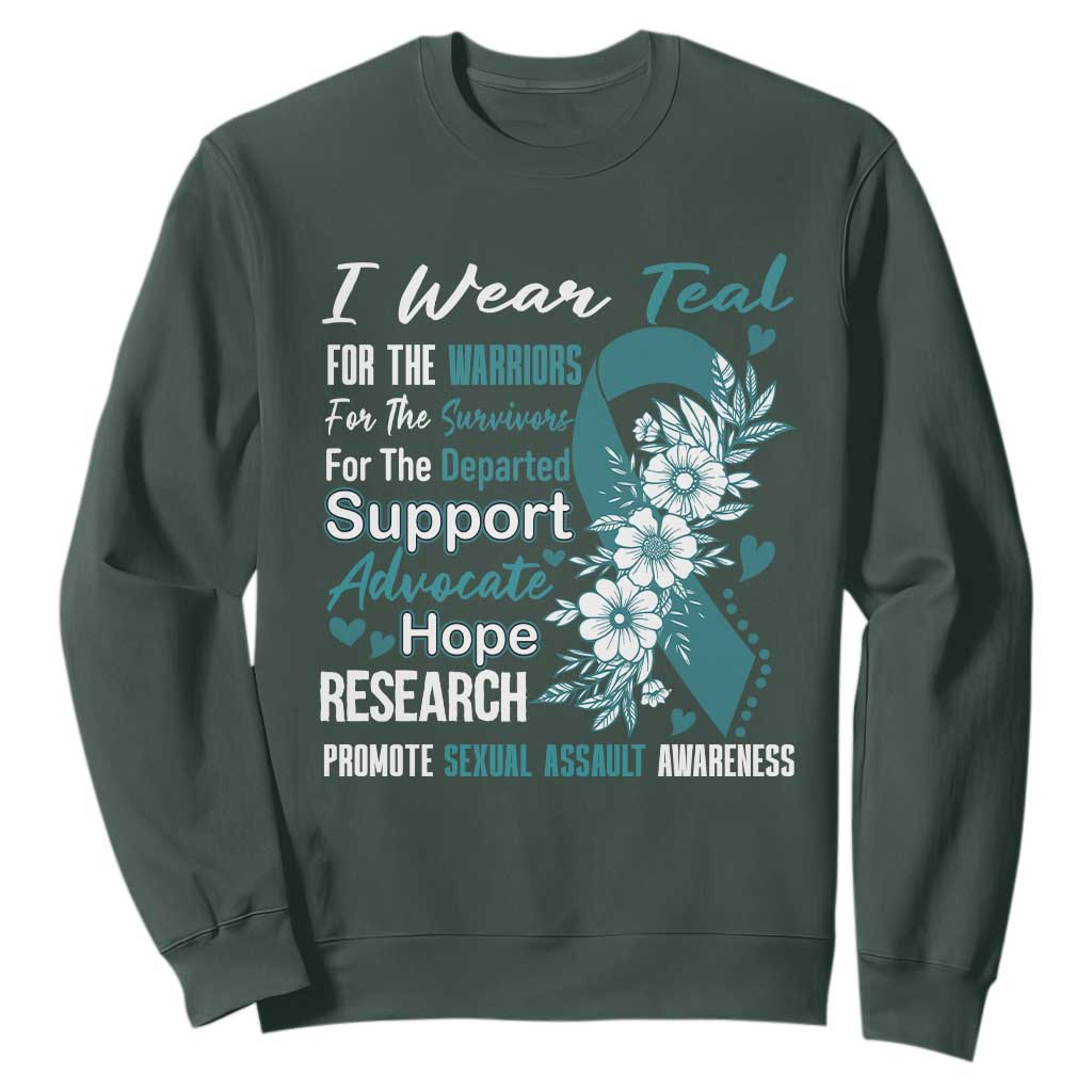 Sexual Assault Awareness Sweatshirt Teal Ribbon Flower TS14 Dark Forest Green Print Your Wear
