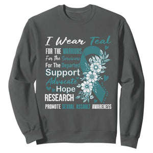 Sexual Assault Awareness Sweatshirt Teal Ribbon Flower TS14 Dark Heather Print Your Wear