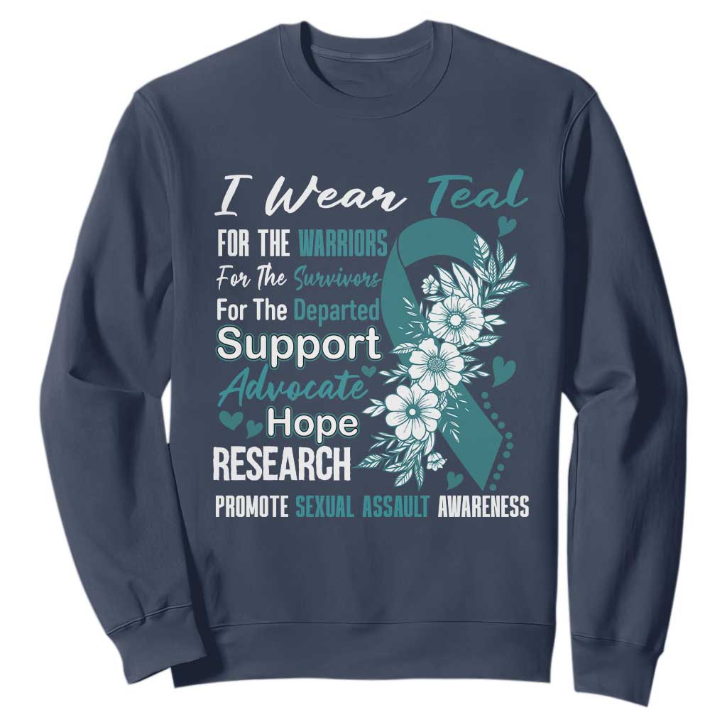 Sexual Assault Awareness Sweatshirt Teal Ribbon Flower TS14 Navy Print Your Wear