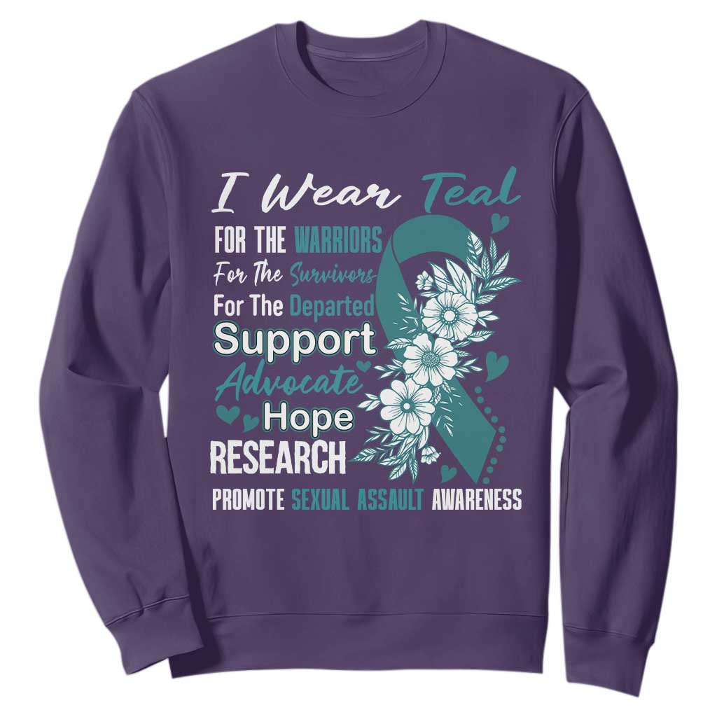 Sexual Assault Awareness Sweatshirt Teal Ribbon Flower TS14 Purple Print Your Wear