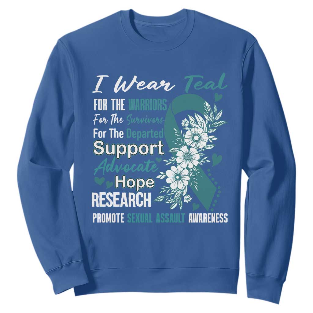 Sexual Assault Awareness Sweatshirt Teal Ribbon Flower TS14 Royal Blue Print Your Wear