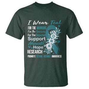 Sexual Assault Awareness T Shirt Teal Ribbon Flower TS14 Dark Forest Green Print Your Wear