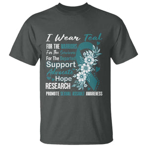 Sexual Assault Awareness T Shirt Teal Ribbon Flower TS14 Dark Heather Print Your Wear