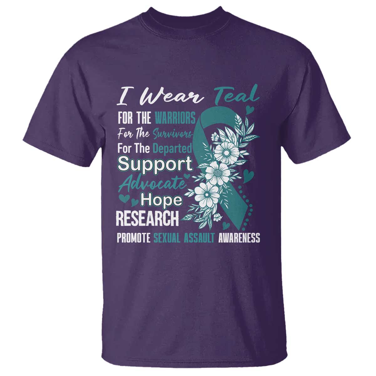 Sexual Assault Awareness T Shirt Teal Ribbon Flower TS14 Purple Print Your Wear