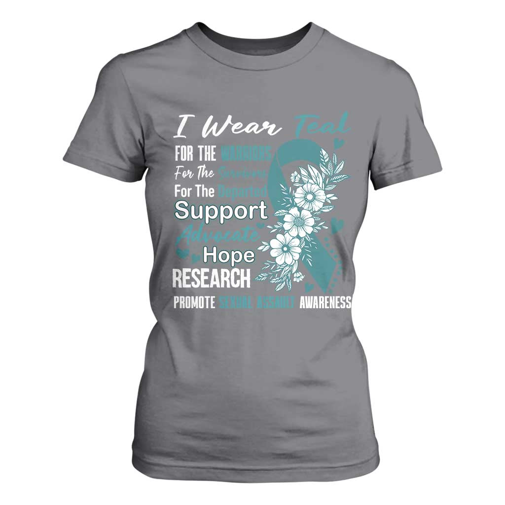 Sexual Assault Awareness T Shirt For Women Teal Ribbon Flower TS14 Charcoal Print Your Wear