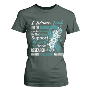 Sexual Assault Awareness T Shirt For Women Teal Ribbon Flower TS14 Dark Forest Green Print Your Wear